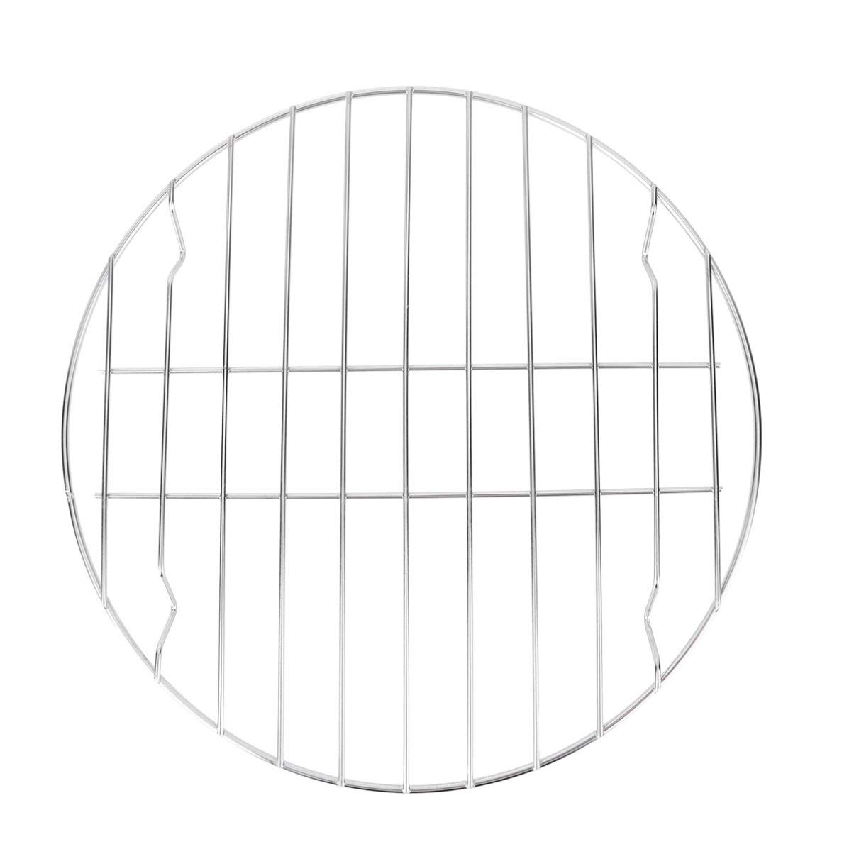 Cabilock Barbecue Wire Rack Stainless Steel Cooling Rack Round Bake Mesh Grid Grate Pizza Baking Rack for Outdoor Camping Hiking Silver 28cm (Without Black Baking Tray)