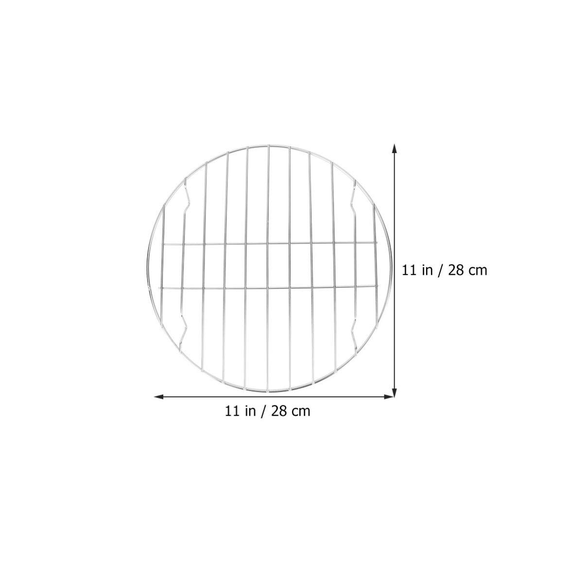 Cabilock Barbecue Wire Rack Stainless Steel Cooling Rack Round Bake Mesh Grid Grate Pizza Baking Rack for Outdoor Camping Hiking Silver 28cm (Without Black Baking Tray)