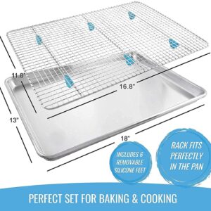 KPKitchen Baking Sheet & Rack Set and 4-Piece Liquid Measuring Cups Set - Aluminum Pan (18” x 13”) + Stainless Cooling Rack (16.8” x 11.8”) - Includes Mini Ounce, 1, 2 and 4 Plastic Measuring Cup Size