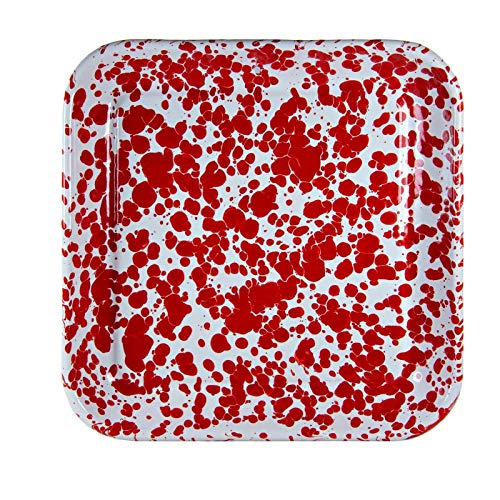 1 Pc of 10.5" Square Tray or Baking Sheet Rolled Edge - Red Swirl