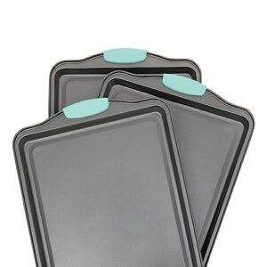 Set of 3 Nonstick Cookie Sheets for Baking, Bakeware Pans with Silicone Rubber Handles, 10x14 inches