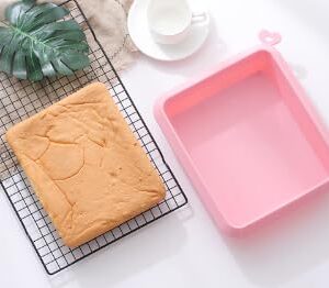 Silicone Square Cake Baking Pan Bakeware Brownie Pan+2 Silicone Heart Cake Pan, Mold a set of 3