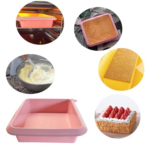 Silicone Square Cake Baking Pan Bakeware Brownie Pan+2 Silicone Heart Cake Pan, Mold a set of 3