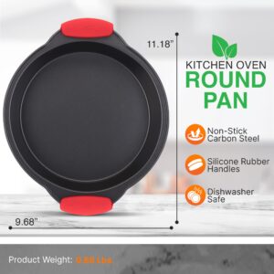 Non Stick Cake Round Pan, Deluxe Gray Carbon Steel Pan with Red Silicone Handles, Quality Metal Bakeware For Cooking & Baking Cake Loaf, Muffins & More, Compatible with Model NCSBS10S