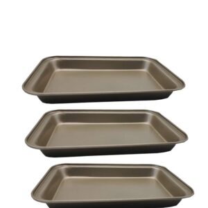 pokali 3 piece bakeware set,nonstick cookie baking sheets, cookie sheet, muffin pan, loaf pan rectangular tray 9.5x5.5inch-gold