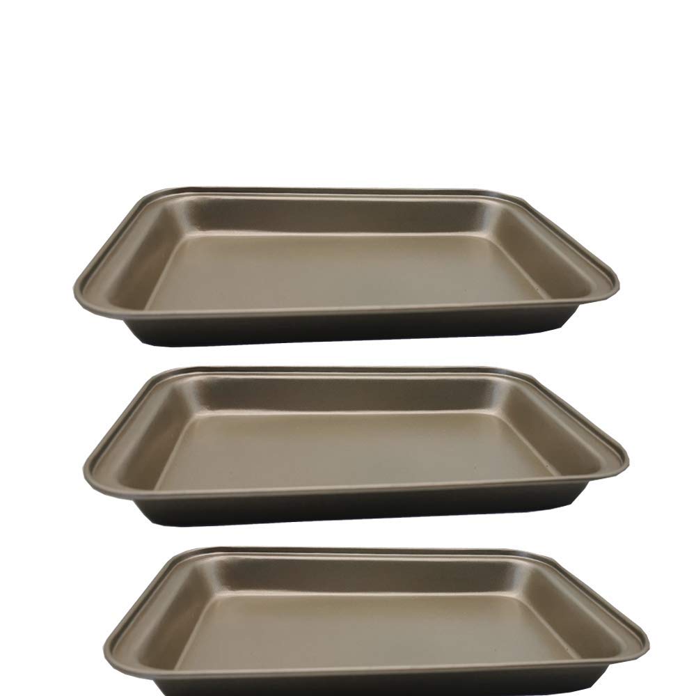 POKALI 3 Piece Bakeware Set,Nonstick Cookie Baking Sheets, Cookie Sheet, Muffin Pan, Loaf Pan Rectangular Tray 9.5X5.5inch-gold