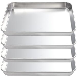 bestonzon 4pcs baking sheets stainless steel baking pan tray cookie sheet oven pan food tray metal dinner dish for lunch dinner camping cooking roasting silver