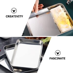 BESTonZON 4pcs Baking Sheets Stainless Steel Baking Pan Tray Cookie Sheet Oven Pan Food Tray Metal Dinner Dish for Lunch Dinner Camping Cooking Roasting Silver