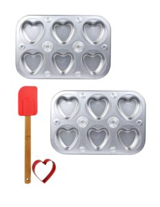 sg- (2) heart shaped non-stick muffin pan tin cookies jell shots soap corn bread **bonus - bamboo spatula & heart cookie cutter