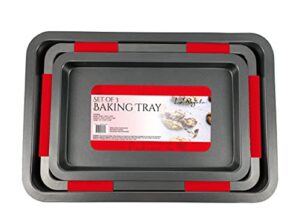 le regalo set of 3 heavy duty construction premium quality non stick baking trays, 3, silver