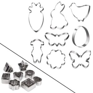 32pcs stainless steel cookie cutter set - easter cookie cutter set & mini cookie cutters set (8pcs + 24pcs)