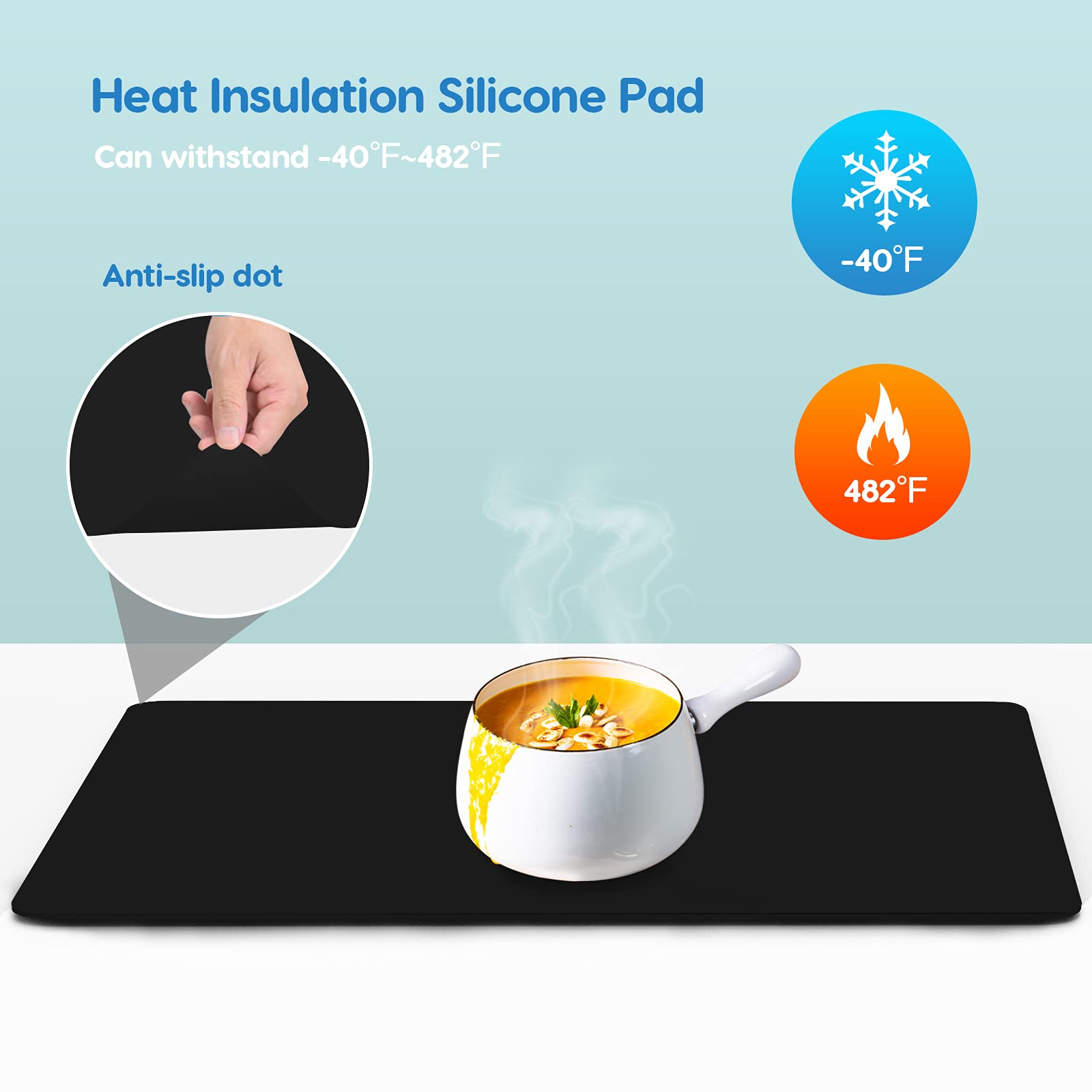 AECHY Extra Large Silicone Mat 36”x24”x0.08”, Multipurpose Silicone Mat Thick Heat Resistant Mat Shipped Rolled Up Kitchen Counter Mat Waterproof Nonslip Silicone Mats for Kitchen Counter Black