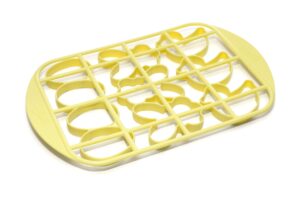 mrs. fields easter cookie cutter grid with egg, bunny and chick pattern