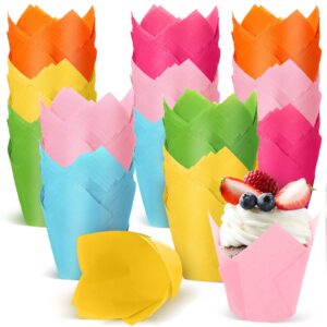 queekay 180 pcs tulip cupcake liners, baking cup holder muffin cupcake liners paper wrappers cupcake for wedding fall thanksgiving birthday baby shower party standard size, 6 colors