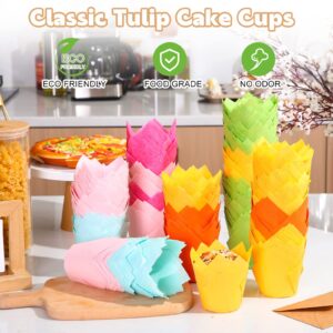 Queekay 180 Pcs Tulip Cupcake Liners, Baking Cup Holder Muffin Cupcake Liners Paper Wrappers Cupcake for Wedding Fall Thanksgiving Birthday Baby Shower Party Standard Size, 6 Colors