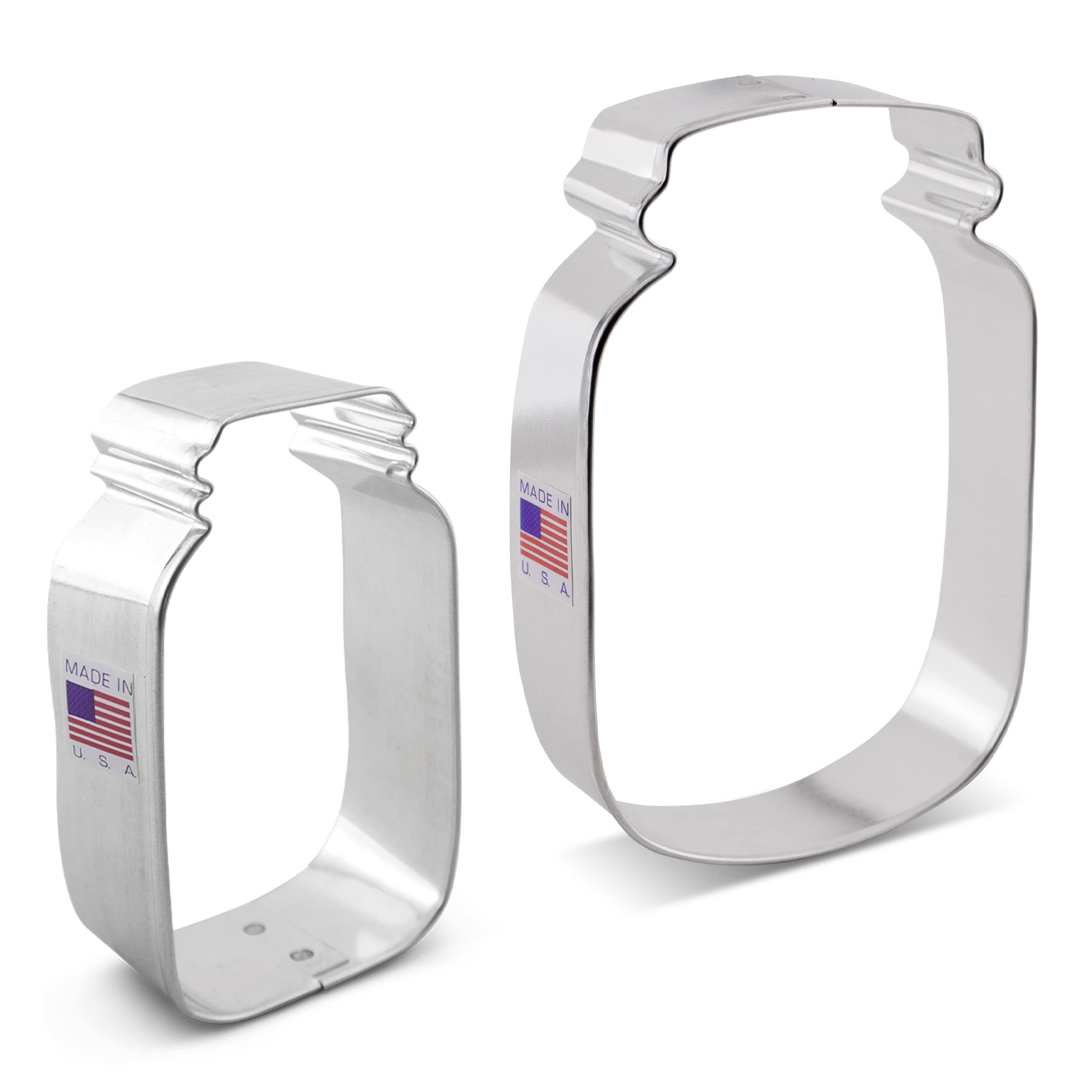 Mason Jar Cookie Cutters 2-Pc. Set Made in USA by Ann Clark, 3.25", 4.5"