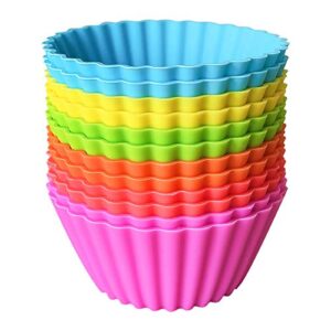 biaogan extra large reusable silicone baking cups,12 pack nonstick muffin and cupcake liner,6 rainbow colors