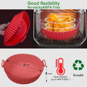 2 Pack Air Fryer Silicone Liners, 8 Inch Air Fryer Liners Apply To 3-6 Qt Air fryer Oven, Replacement Of Parchment Paper, Top: 8"- Bottom: 7"