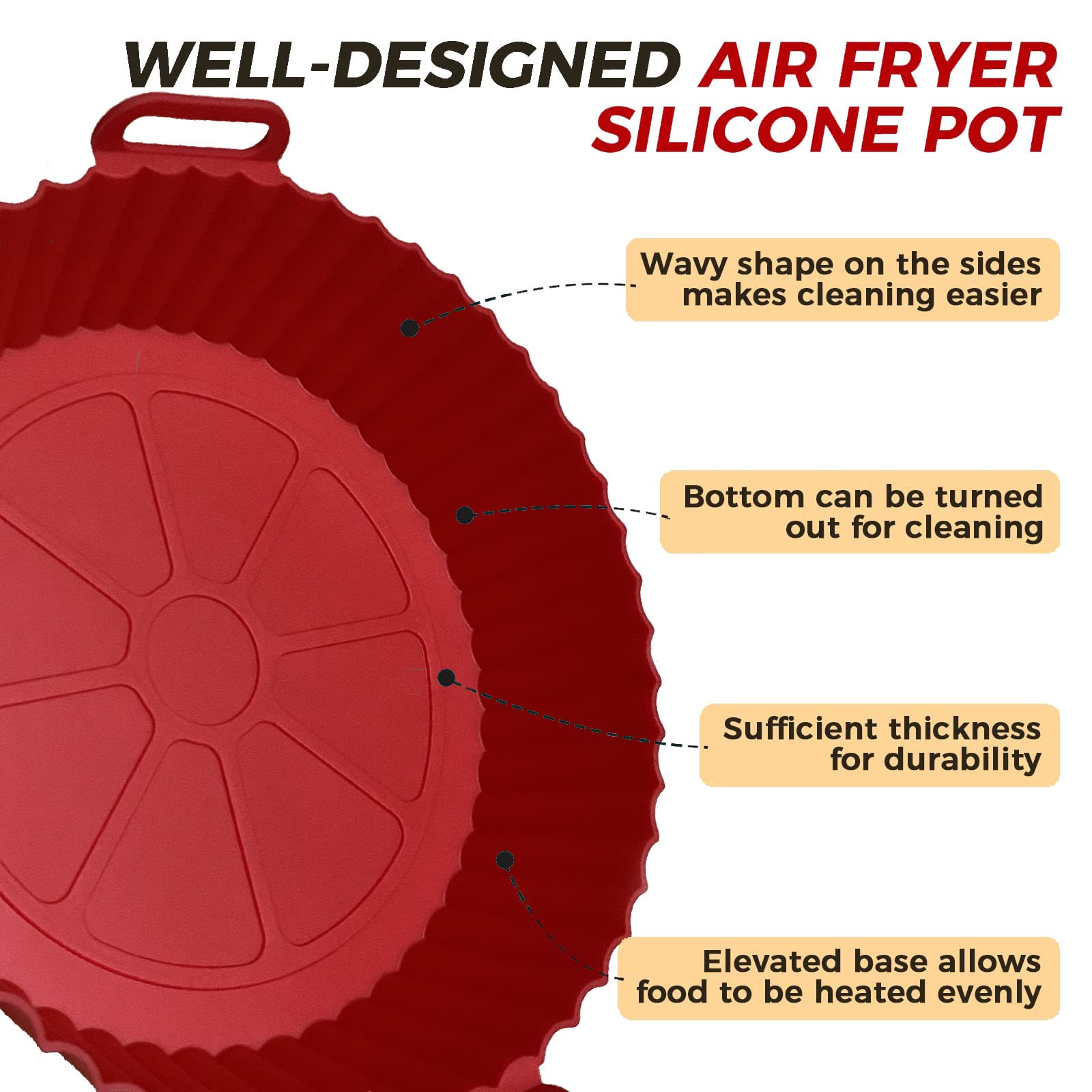 2 Pack Air Fryer Silicone Liners, 8 Inch Air Fryer Liners Apply To 3-6 Qt Air fryer Oven, Replacement Of Parchment Paper, Top: 8"- Bottom: 7"