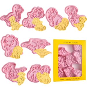 dinosaur cookie cutters set, 8 pcs plastic dino cookie cutters - 3d cartoon cookie candy food fondant pie cutters stampers molds for diy biscuit cheese baking