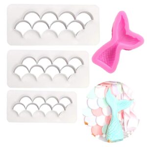 Set of 4 Mermaid Scales Cookie Cutters Mermaid Fondant Cutter Mermaid Tail Mold Biscuit Moulds Mermaid Cake Embossing for Mermaid Birthday Baby Shower Wedding Birthday Party Supplies