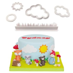 nature fondant cutter set- sun, clouds, grass, fire plastic gumpaste cookie cutter mold for baby shower cake topper decorating sugar craft