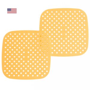 air fryer silicone liners, non-stick, easy clean, reusable air fryer liner mats accessories 8.5” square (2-pack) “fuzzy peach” fits most air fryer models