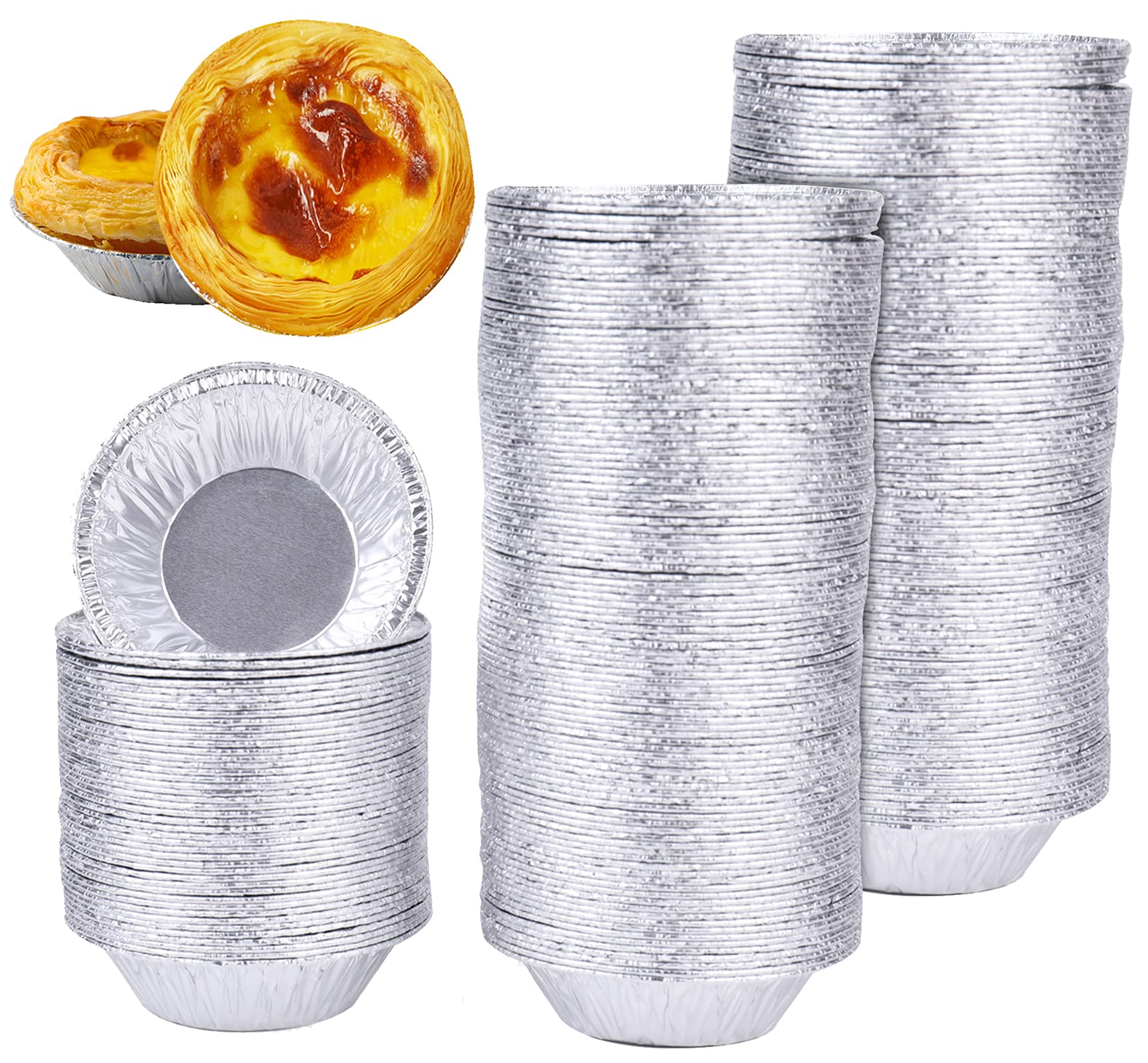 Yesland 500 Pack Aluminum Foil Egg Tart Molds, 2.8 Inch Disposable Pie Tins Pans and Tinfoil Cupcake Circular Baking Cup for Baking, Making Tarts, Quiche Pie, Caramel Pudding