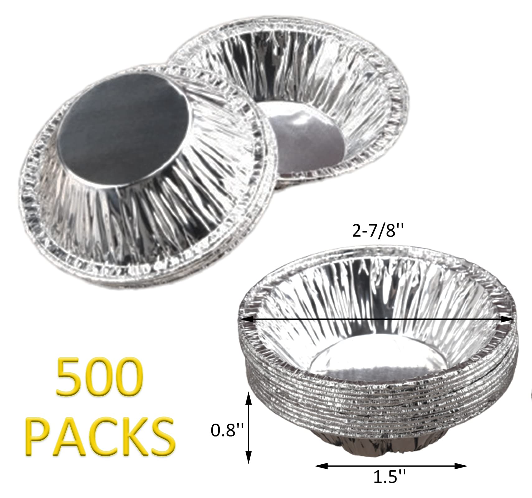 Yesland 500 Pack Aluminum Foil Egg Tart Molds, 2.8 Inch Disposable Pie Tins Pans and Tinfoil Cupcake Circular Baking Cup for Baking, Making Tarts, Quiche Pie, Caramel Pudding