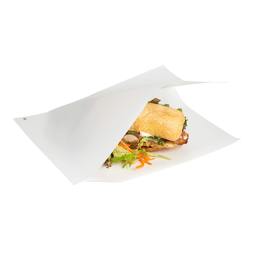 Restaurantware Bag Tek 10" x 9" Double Open Bags 100 Large Deli Paper Sheets - Disposable Greaseproof White Paper Deli Wrap Liners For Snacks Cookies And More