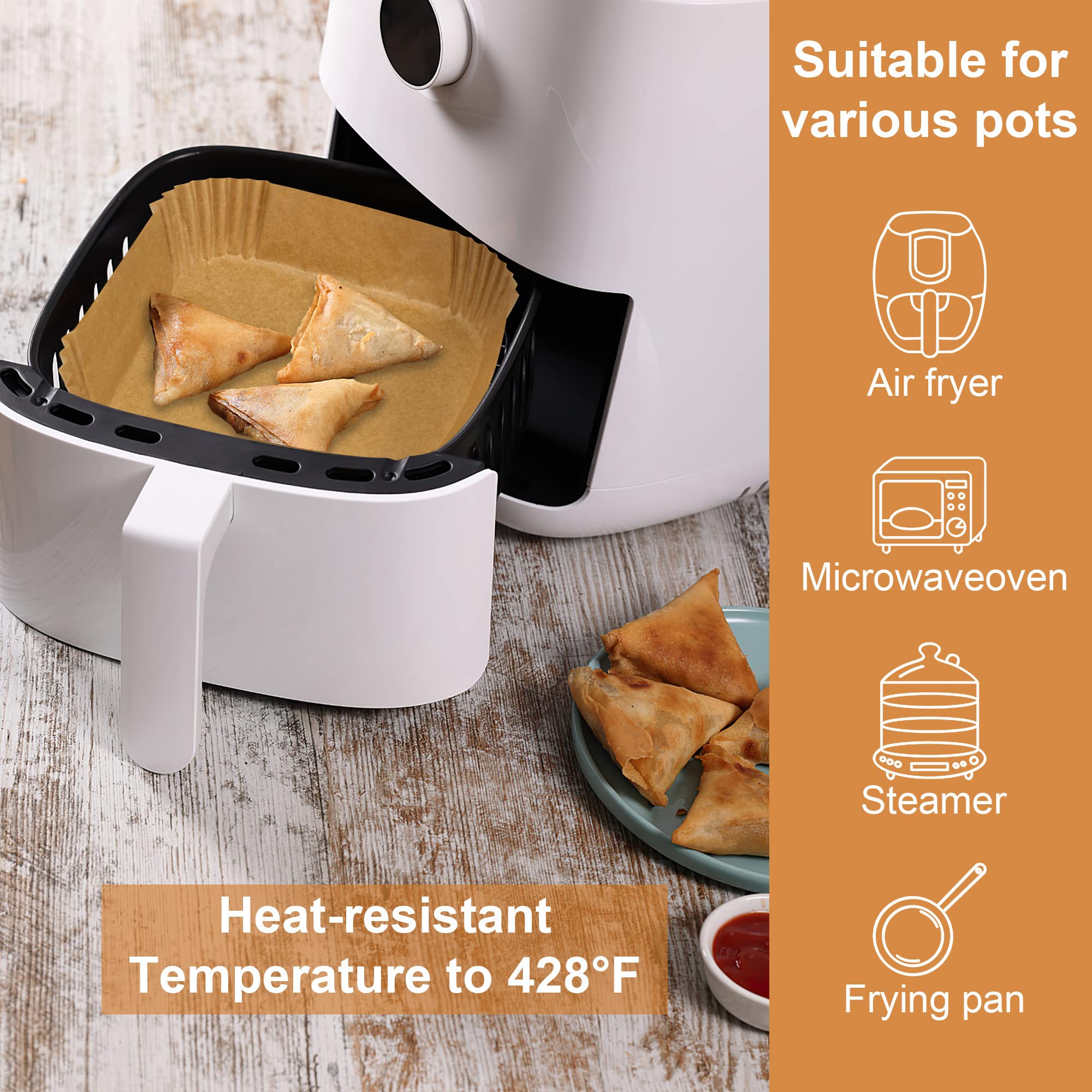 Air Fryer Disposable Paper Liner, 6.3 Inch 100PCS Square, Non-Stick Baking Paper, Oil Proof, Water Proof, Food Grade Parchment for Baking Frying Microwave Steam