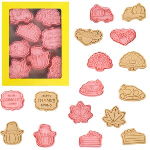 pink pp material thanksgiving day cookie cutters, 8 pcs theme set embossing dies and plunger dies for fondant cookies pastry cheese baking(grateful)