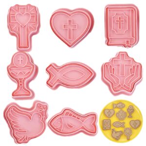 kumprohu christian cookie cutters,first communion christening biscuit molds - chalice, jesus fish, holy cross, , fancy cross biscuit cutters for first communion