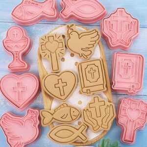 Kumprohu Christian Cookie Cutters,First Communion Christening Biscuit Molds - Chalice, Jesus Fish, Holy Cross, , Fancy Cross Biscuit Cutters for First Communion