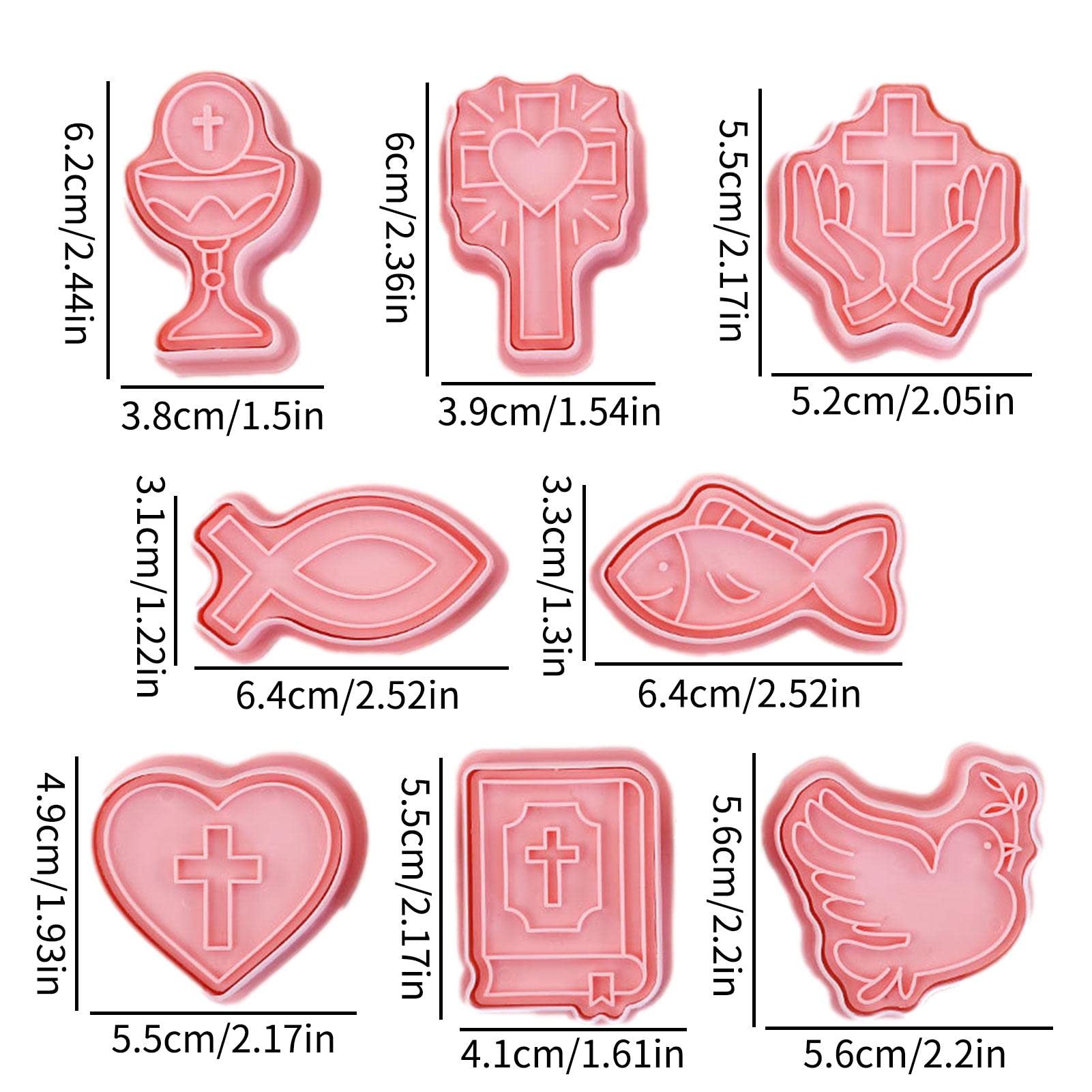 Kumprohu Christian Cookie Cutters,First Communion Christening Biscuit Molds - Chalice, Jesus Fish, Holy Cross, , Fancy Cross Biscuit Cutters for First Communion