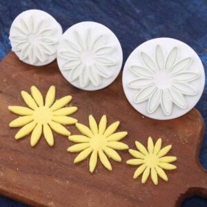 3Pcs Hand Press Flower Fondant Stamp, Fondant Cake Cutter Mould, Chrysanthemum Cookie Cutter Cake Decorating Mold