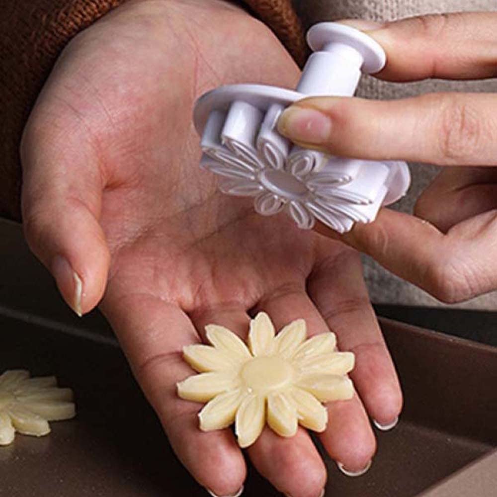 3Pcs Hand Press Flower Fondant Stamp, Fondant Cake Cutter Mould, Chrysanthemum Cookie Cutter Cake Decorating Mold