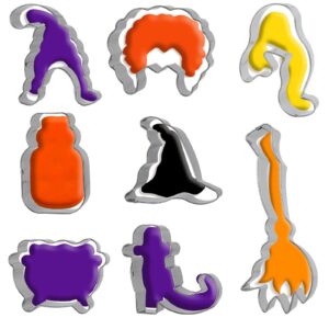 anydesign 8pcs halloween witch biscuit cutters set stainless steel biscuit cutters reusable witch's hat shoe broom pot shape cookie cutters for halloween party supplies cookie baking decoration