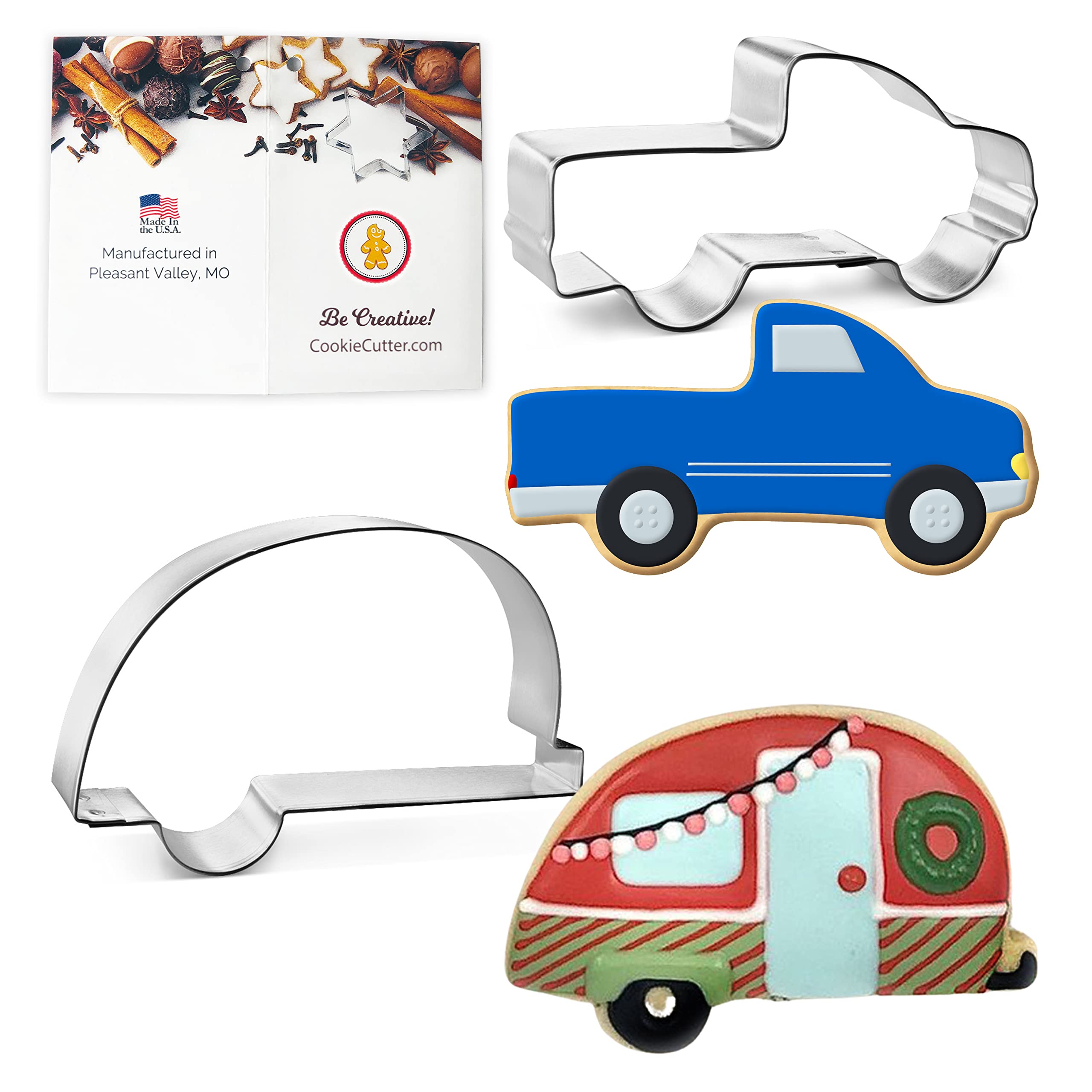 Lets Go Camping! Cookie Cutter 2 Pc Set – Camper, Pickup Truck Cookie Cutters Hand Made in the USA from Tin Plated Steel