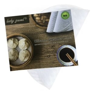lucky gourd reusable non-stick silicone steamer pad mesh round dumplings mat,pack of 4 (17.3 inch/44 cm)