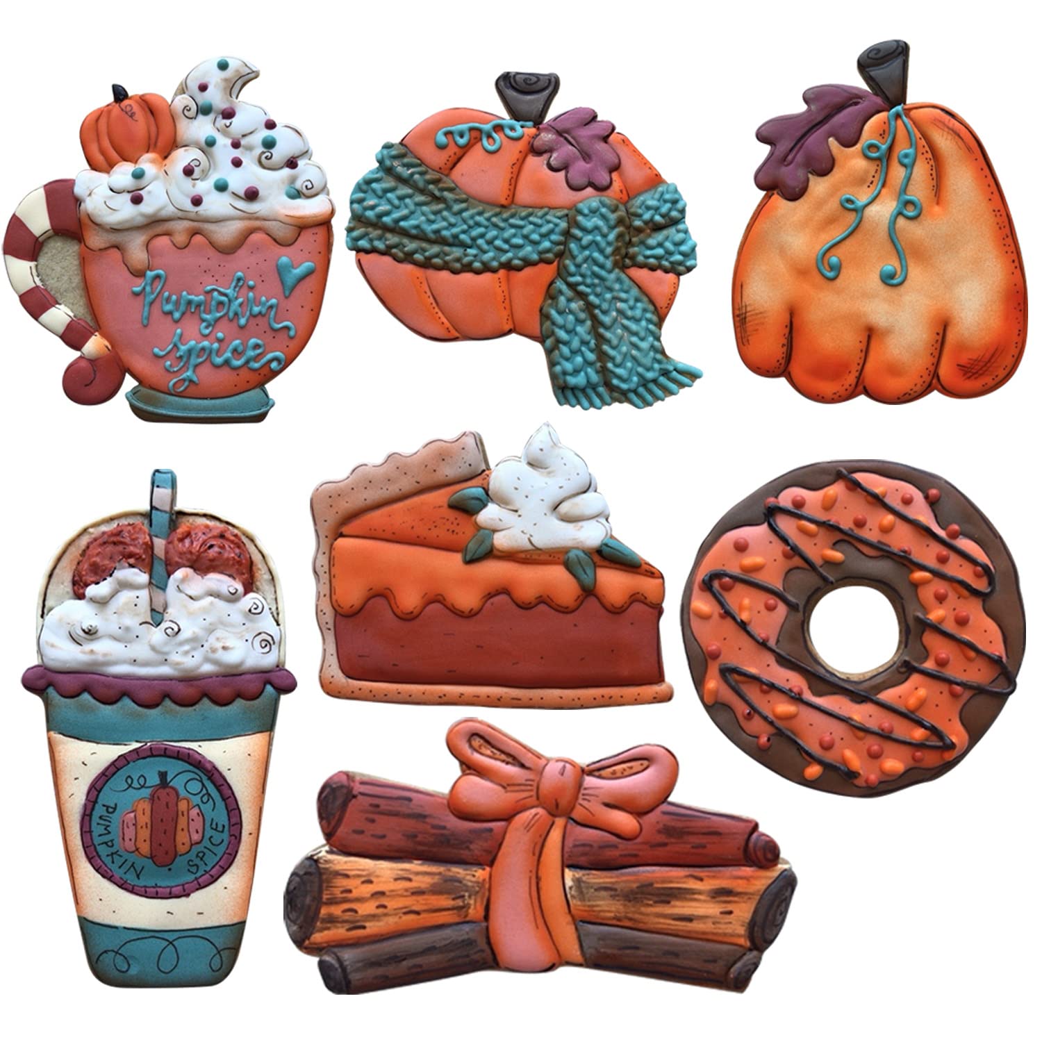 LILIAO Fall/Autumn Cookie Cutter Set - 8 Piece - Pumpkin, Pumpkin Spice Latte, Pie Slice, Donuts, Tall Pumpkin and Cinnamon - Stainless Steel - By Janka