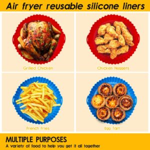 2 Pcs Silicone Air Fryer Liners, 7.5 In Food Safe Air Fryer Silicone Pot, Air Fryer Liners Reusable Replacement of Parchment Paper Liners, Oven Air Fryer Accessories with Mitts Oil Brush for 3 to 5 QT