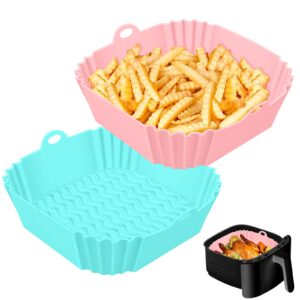 air fryer silicone pot, 2pcs 8" square air fryer silicone liners, food safe non-stick air fryers oven accessories, reusable replacement of flammable parchment liner paper for 4 to 7qt air fryer square