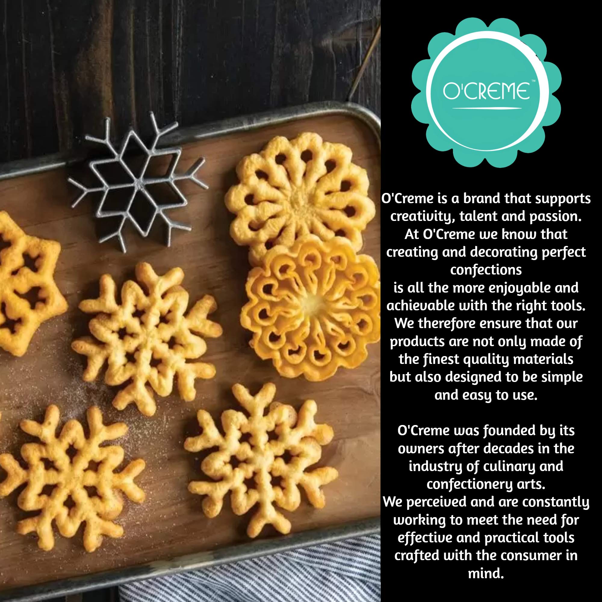 O'Creme Single Handle Rosette Iron - For Rosette or Timbale Mold Sets - Use With Cookie Snowflake Christmas and More Iron Cast Mold - Elegant Walnut Wooden Finish Handle - Holiday Kitchen Utensil