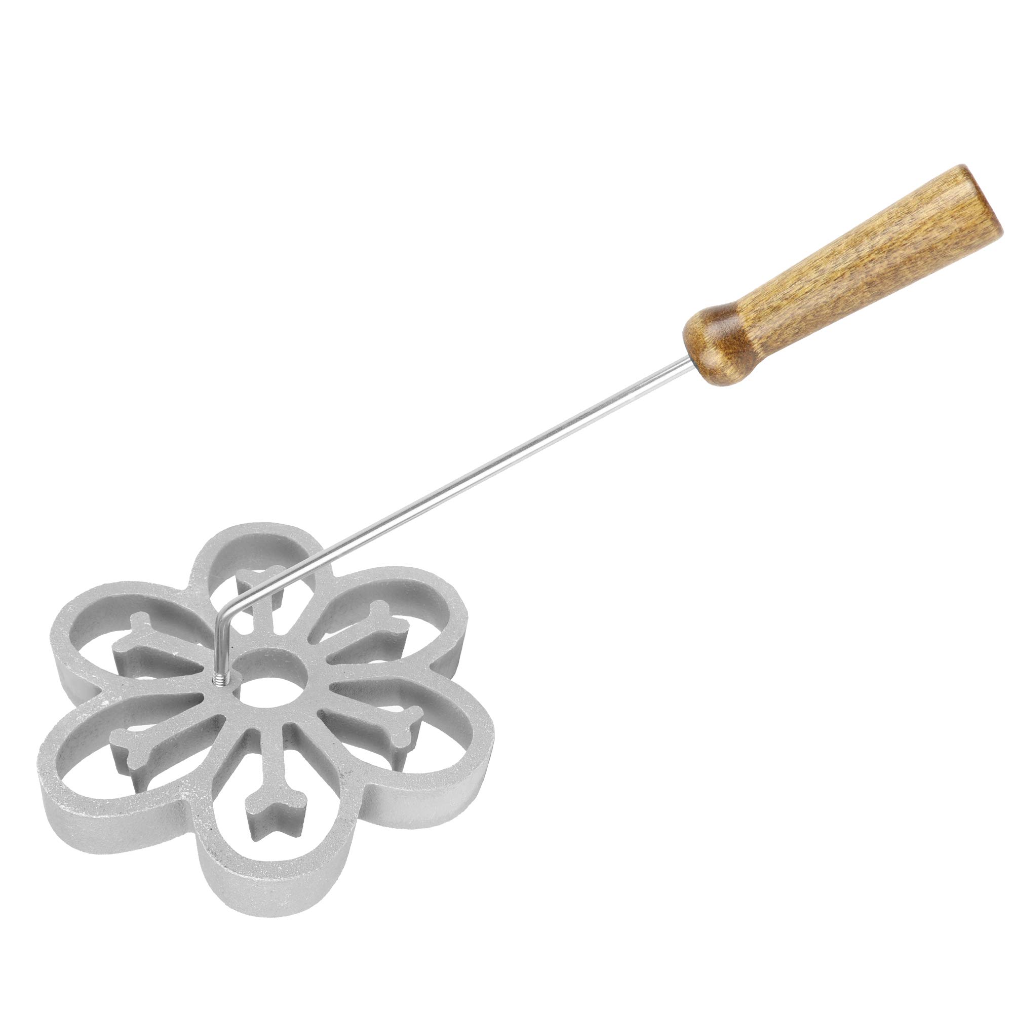 O'Creme Single Handle Rosette Iron - For Rosette or Timbale Mold Sets - Use With Cookie Snowflake Christmas and More Iron Cast Mold - Elegant Walnut Wooden Finish Handle - Holiday Kitchen Utensil