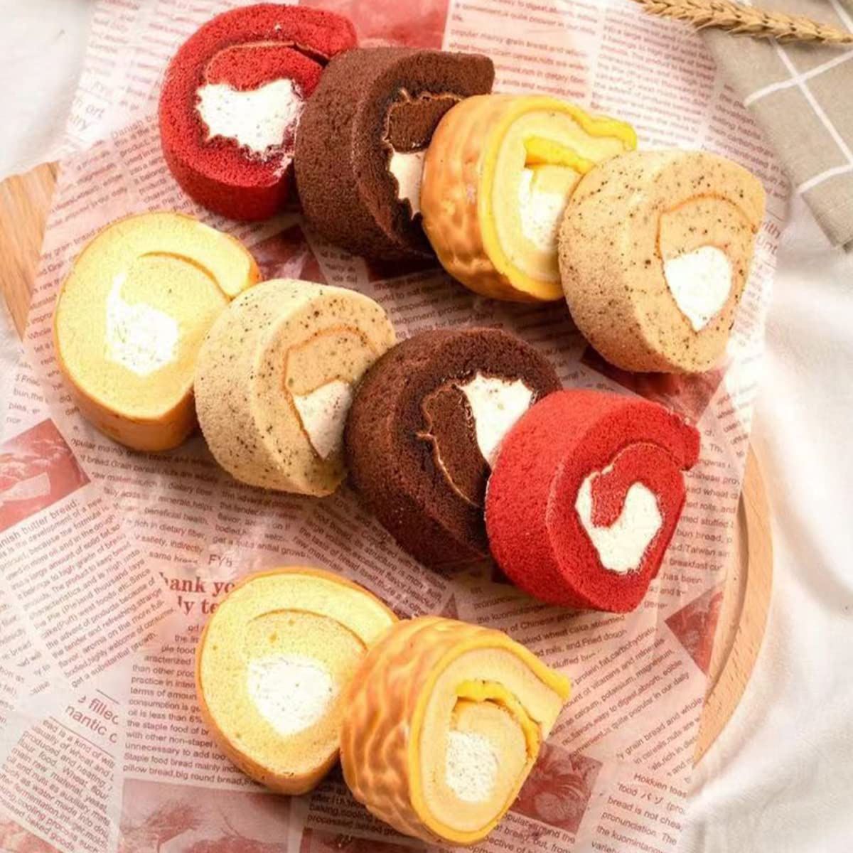 HLCM Silicone Swiss Roll Cake Mat - 2Pcs Silicone Baking Mat, Jelly Roll Pan, Non-Stick Silicone Mat with Lip, Easy to Clean Silicone Pastry Mat, Great for Swiss Roll, Pastry, Jelly, Cookies (Red)