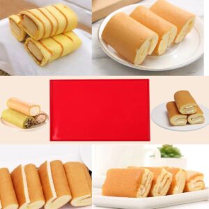 HLCM Silicone Swiss Roll Cake Mat - 2Pcs Silicone Baking Mat, Jelly Roll Pan, Non-Stick Silicone Mat with Lip, Easy to Clean Silicone Pastry Mat, Great for Swiss Roll, Pastry, Jelly, Cookies (Red)