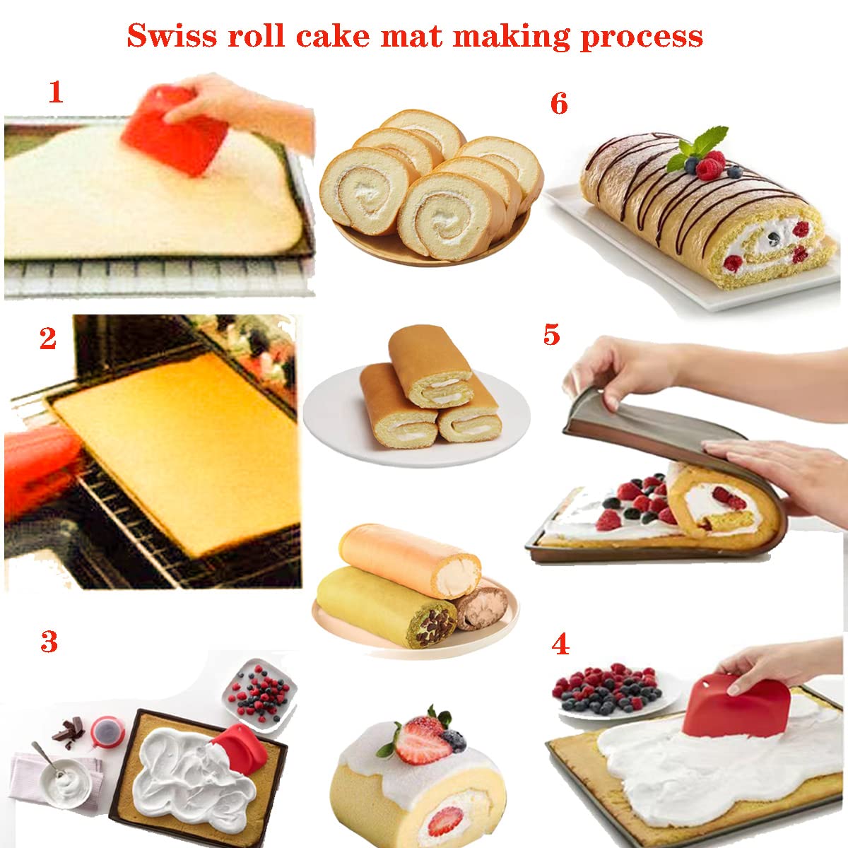 HLCM Silicone Swiss Roll Cake Mat - 2Pcs Silicone Baking Mat, Jelly Roll Pan, Non-Stick Silicone Mat with Lip, Easy to Clean Silicone Pastry Mat, Great for Swiss Roll, Pastry, Jelly, Cookies (Red)