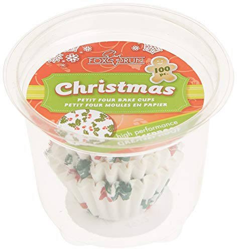 Fox Run Christmas Disposable Bake Cups, 1.5 x 1.5 x 0.75 inches, White