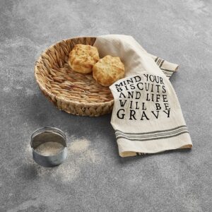 Mud Pie Biscuit Basket and Cutter Set, basket 2 1/2" x 11" dia | towel 26" x 16 1/2" | cutter 4" x 3" dia